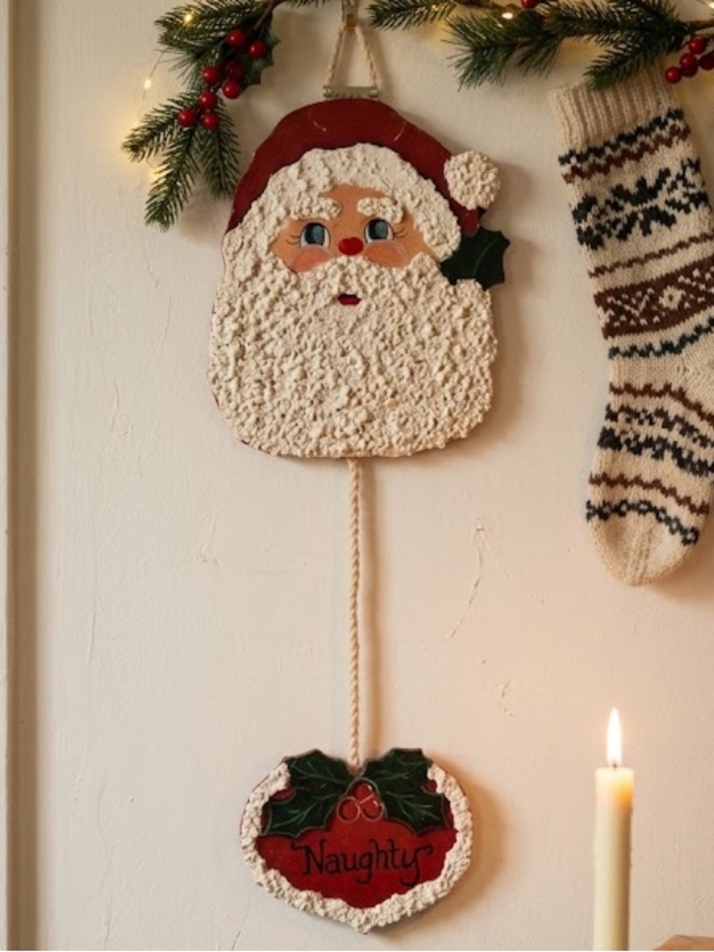 Vintage Wooden Santa Wall Decor | Reversible Naughty/Nice Sign